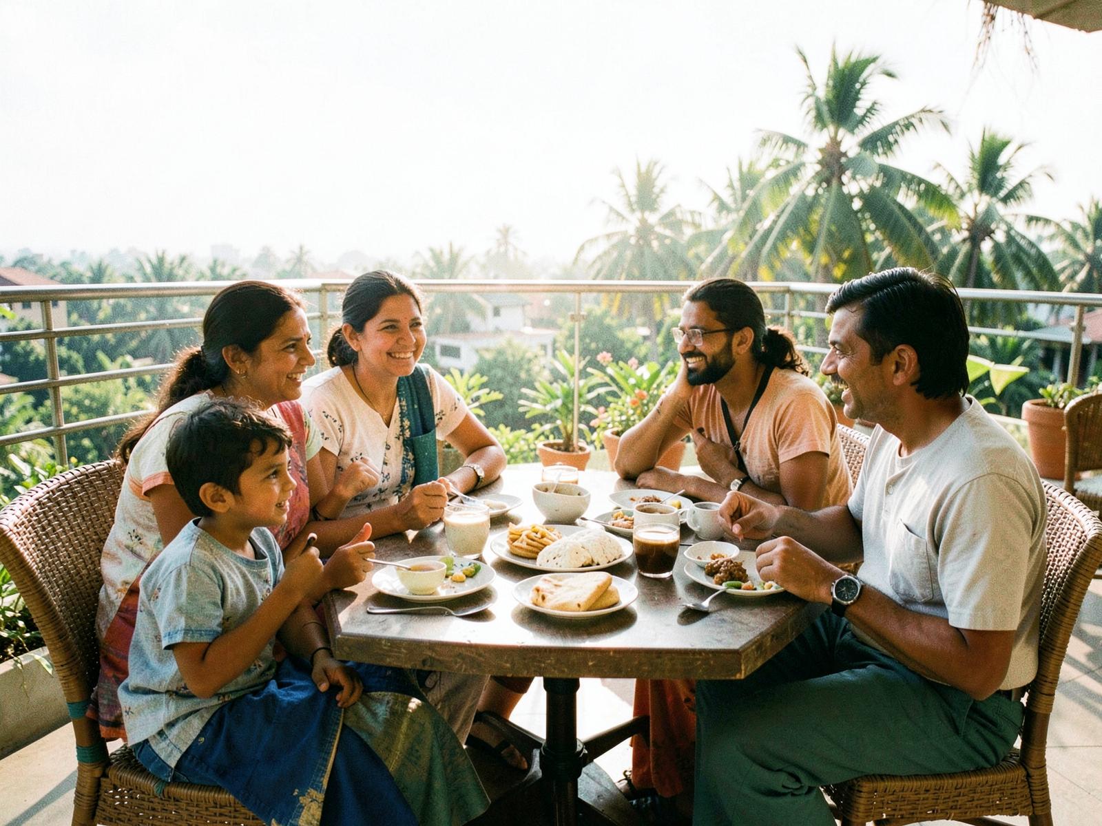 A family standing together beside their car on a hill road