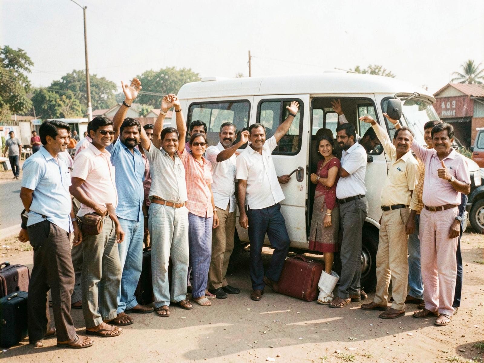 A travel group together at a scenic viewpoint in India